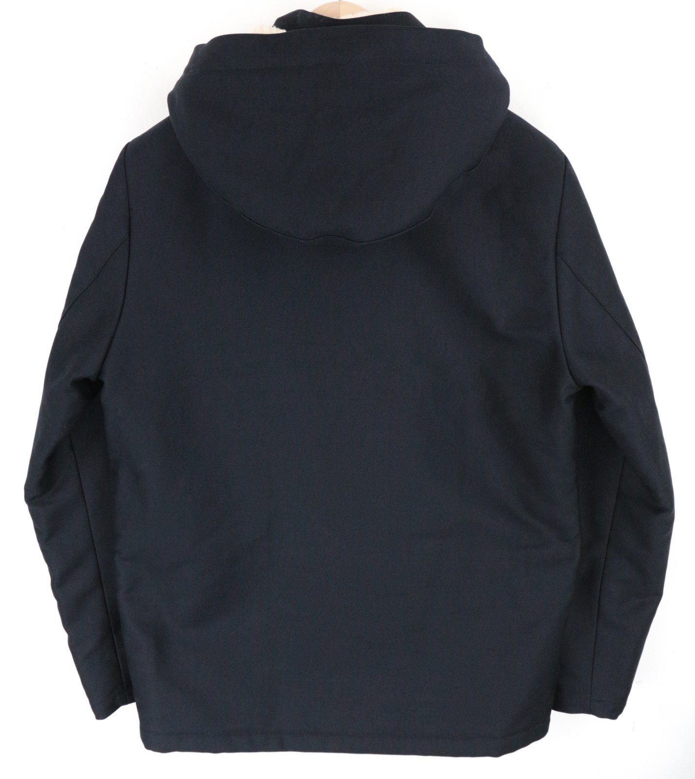 SANDRO S Men Jacket Marine Blue Classic Hooded Faux Fur Deck Parka Pure Cotton