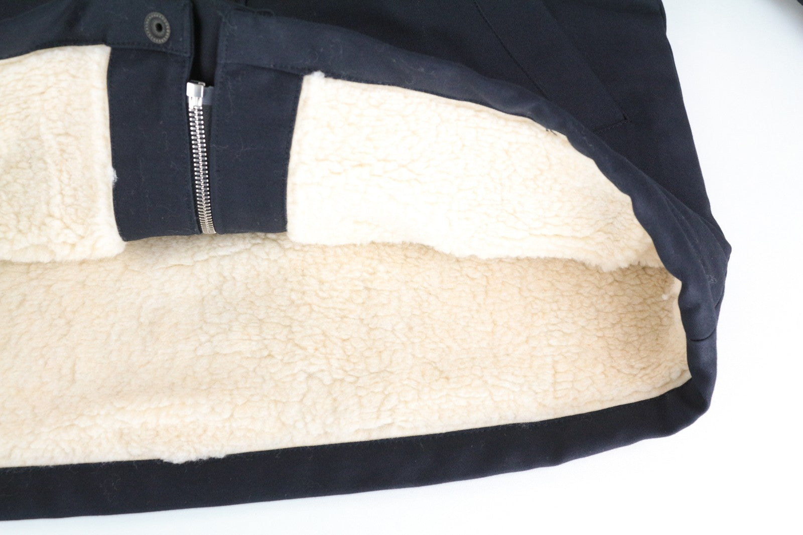 SANDRO S Men Jacket Marine Blue Classic Hooded Faux Fur Deck Parka Pure Cotton