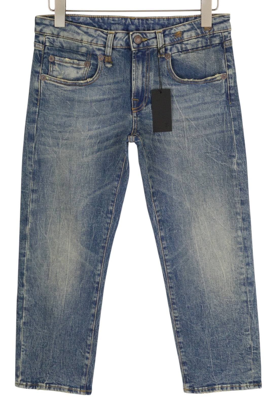 R13 Boy Straight Women Jeans 27 Cropped Ankle Length Blue Kelly Stretch RRP€645