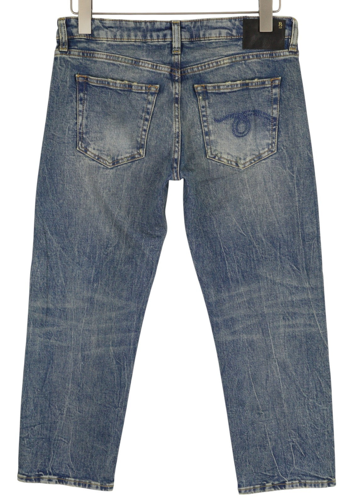 R13 Boy Straight Women Jeans 27 Cropped Ankle Length Blue Kelly Stretch RRP€645