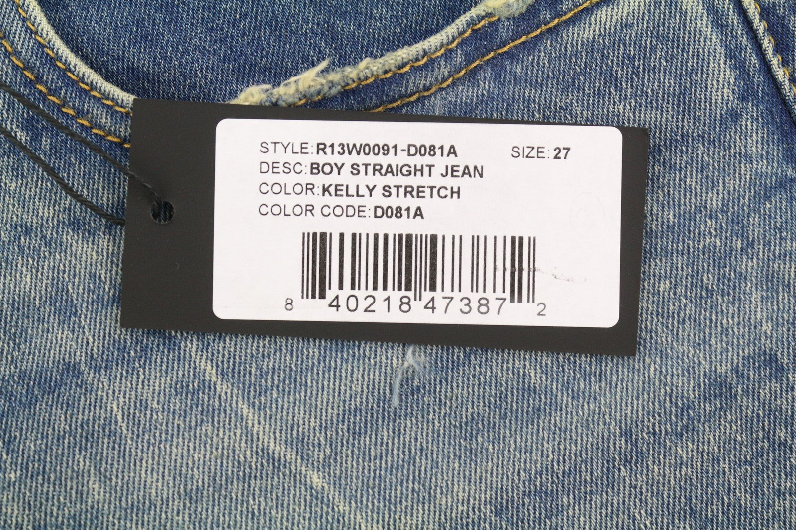 R13 Boy Straight Women Jeans 27 Cropped Ankle Length Blue Kelly Stretch RRP€645