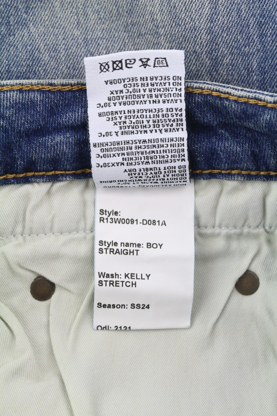 R13 Boy Straight Women Jeans 29 Cropped Ankle Washed Blue Kelly Stretch RRP€645