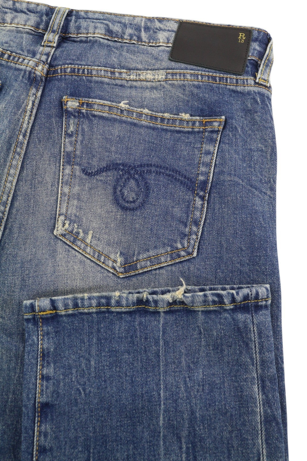 R13 Boy Straight Women Jeans 29 Cropped Ankle Washed Blue Kelly Stretch RRP€645