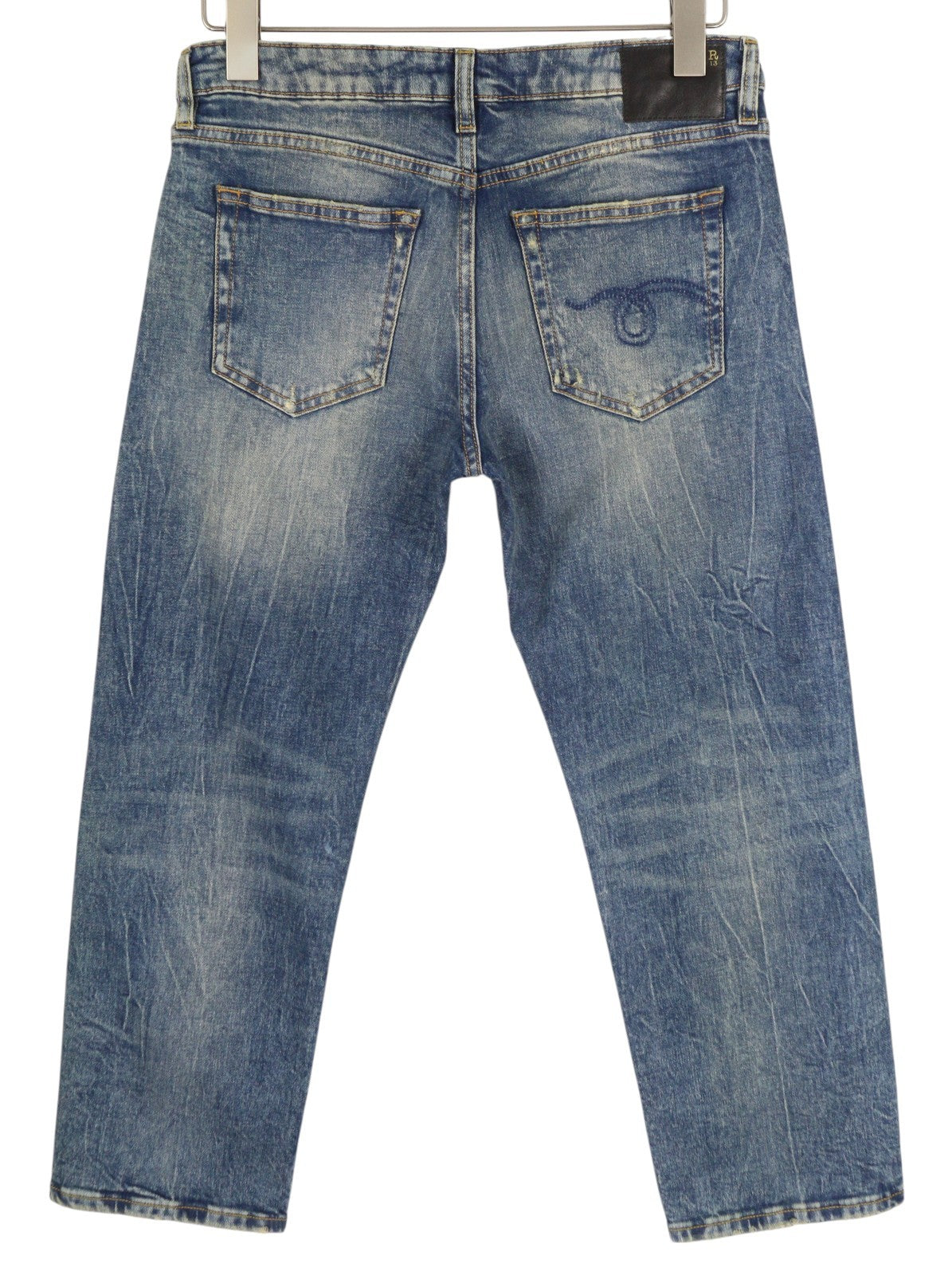 R13 Boy Straight Women Jeans 27 Cropped Ankle Washed Blue Kelly Stretch RRP€645