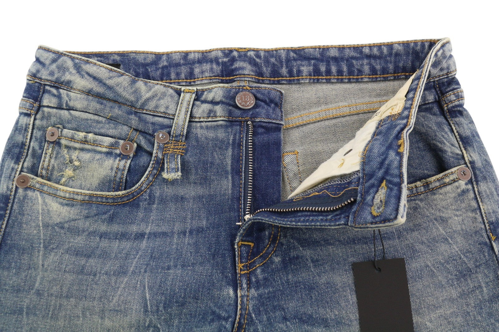 R13 Boy Straight Women Jeans 27 Cropped Ankle Washed Blue Kelly Stretch RRP€645