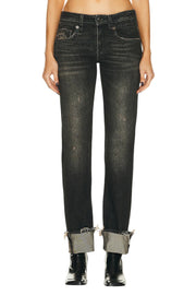 R13 Tobi Slim Women Jeans 27 Washed Distress Zip Straight Abbey Black RRP€645