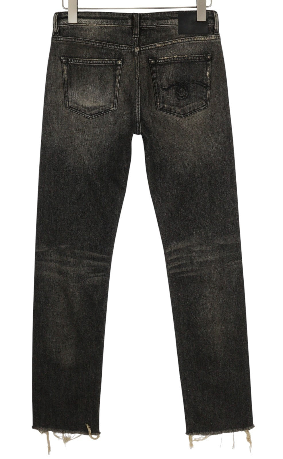 R13 Tobi Slim Women Jeans 27 Washed Distress Zip Straight Abbey Black RRP€645