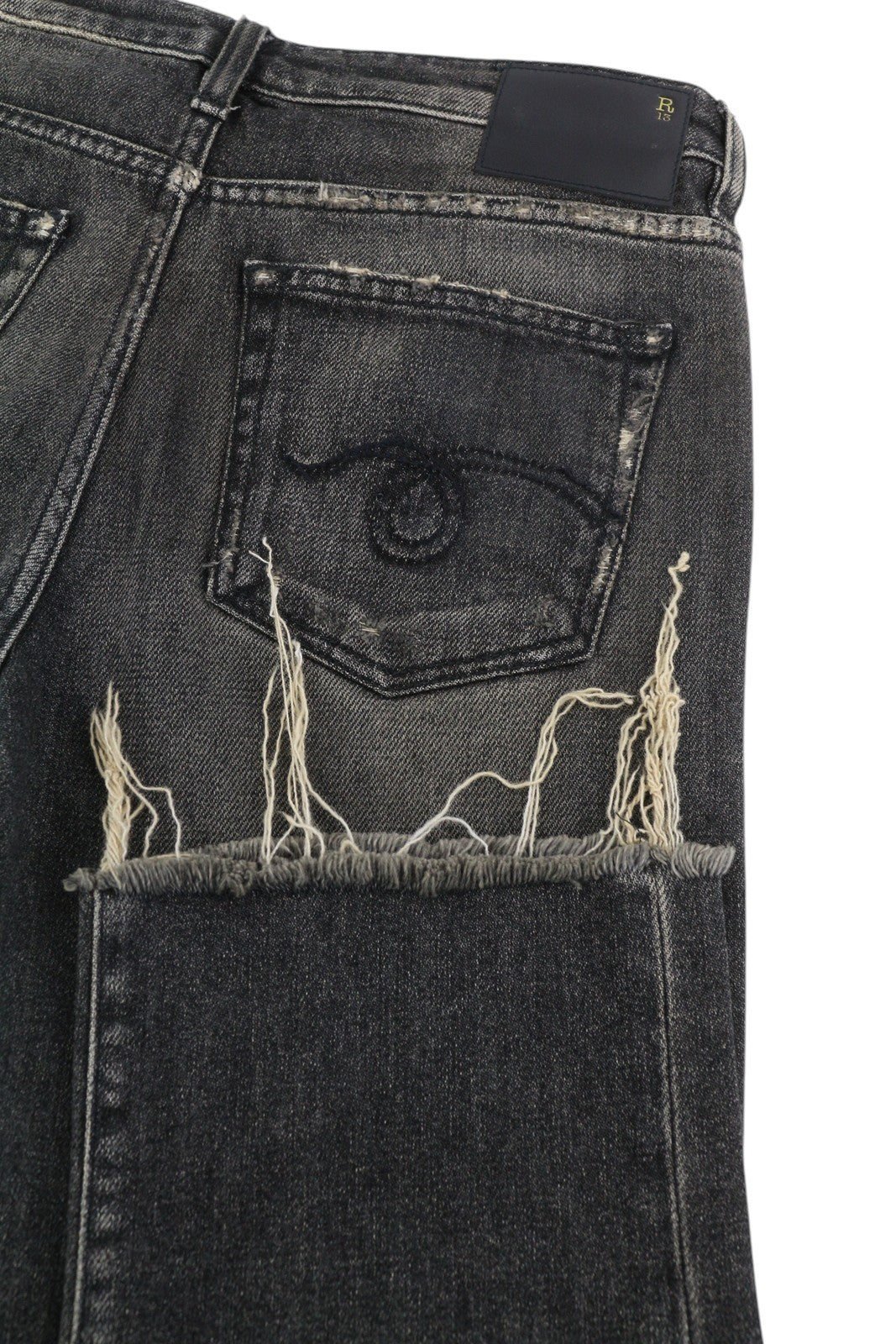 R13 Tobi Slim Women Jeans 27 Washed Distress Zip Straight Abbey Black RRP€645