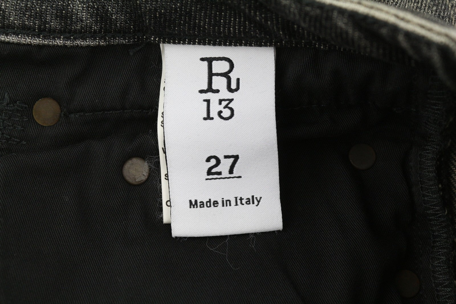 R13 Tobi Slim Women Jeans 27 Washed Distress Zip Straight Abbey Black RRP€645