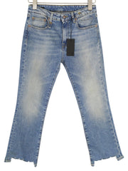 R13 Kick Women Jeans 27 Washed Blue Distress Cropped Zip Jasper Stretch RRP€695