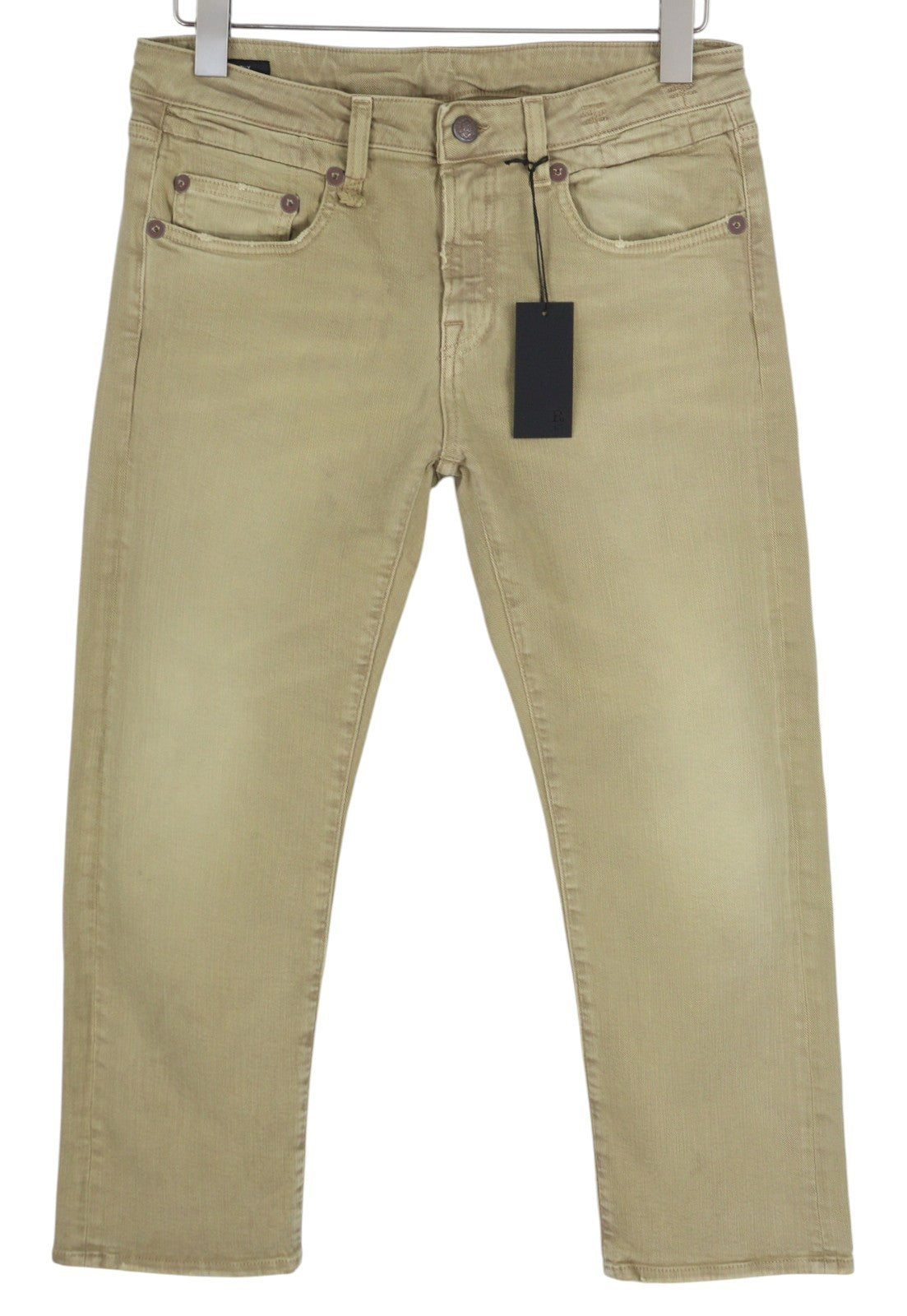 R13 Boy Straight Women Jeans 29 Washed Khaki Stretch Ankle Length Denim RRP€645