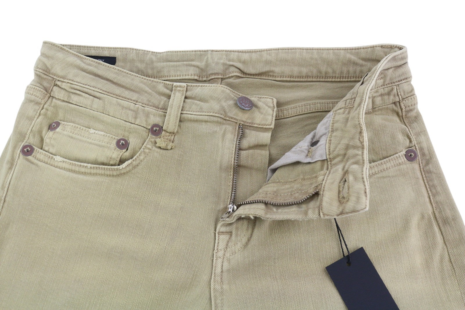 R13 Boy Straight Women Jeans 29 Washed Khaki Stretch Ankle Length Denim RRP€645