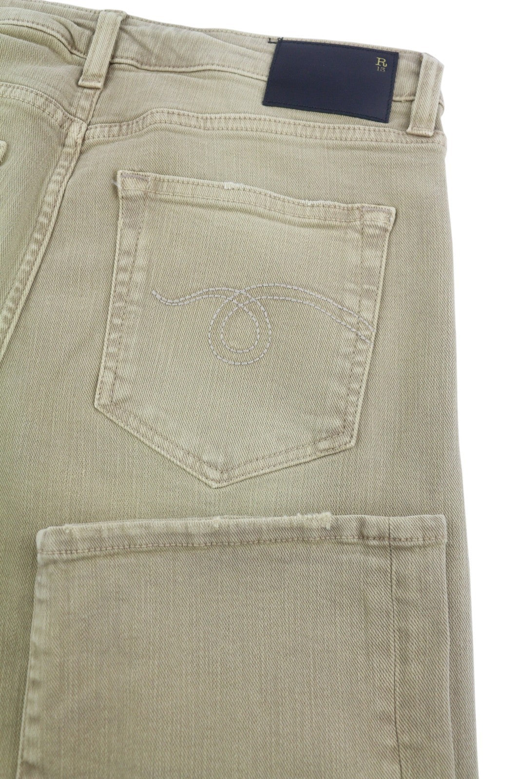 R13 Boy Straight Women Jeans 29 Washed Khaki Stretch Ankle Length Denim RRP€645