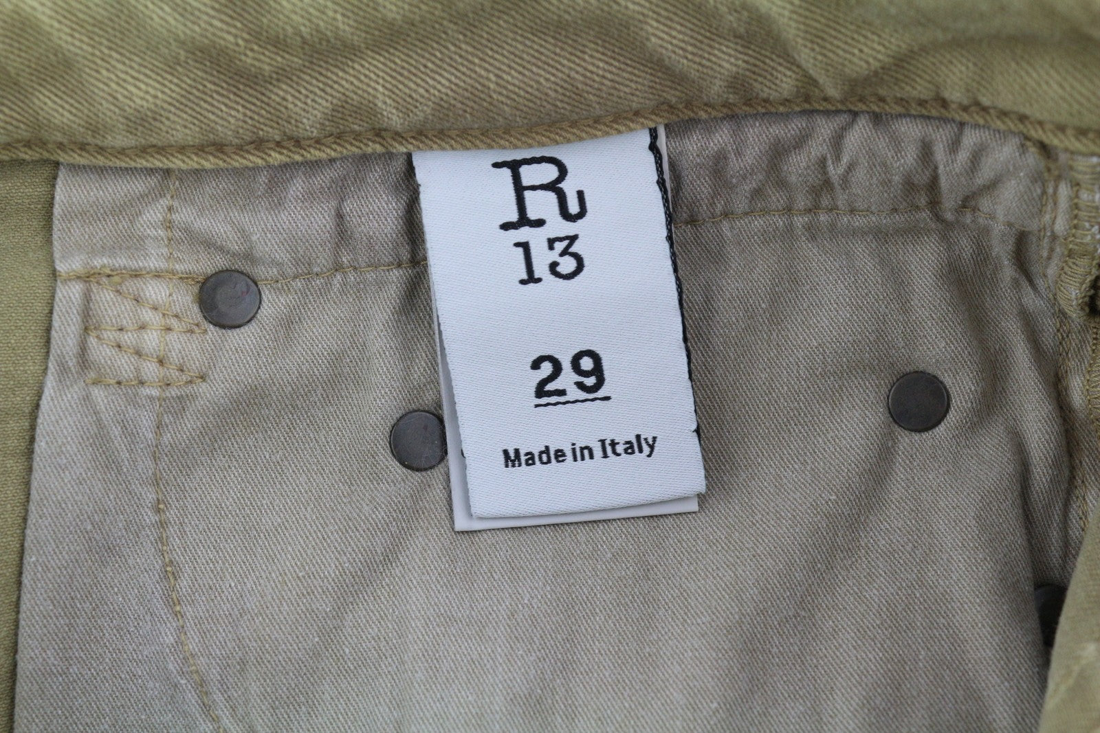 R13 Boy Straight Women Jeans 29 Washed Khaki Stretch Ankle Length Denim RRP€645