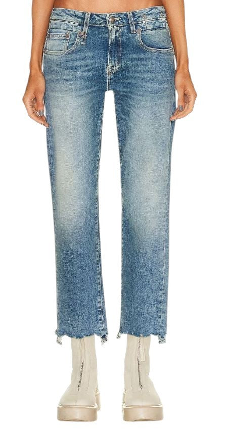 R13 Boy Straight Women Jeans 25 Jasper Stretchy Ankle Length Distress RRP€595