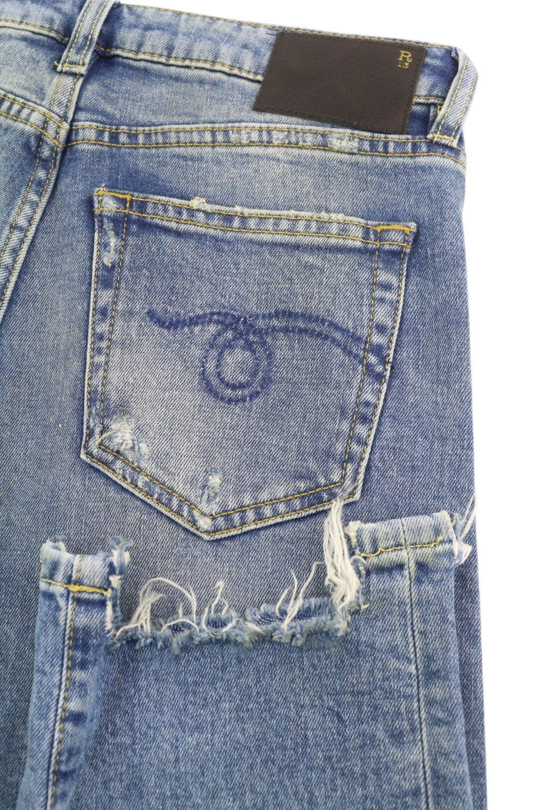 R13 Boy Straight Women Jeans 25 Jasper Stretchy Ankle Length Distress RRP€595