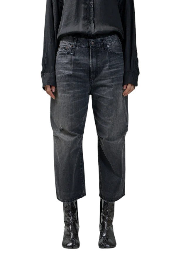 R13 Crop Wide Leg Women Jeans 25 Wilson Black Distress Ankle Length RRP€695