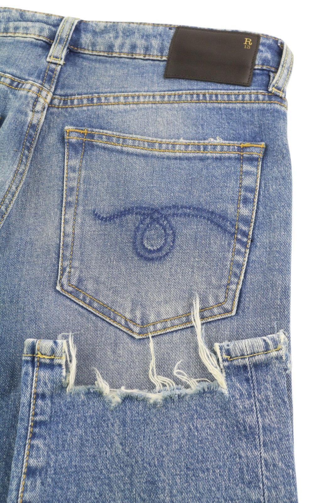 R13 Boy Straight Women Jeans 26 Jasper Stretch Ankle Length Washed RRP€595