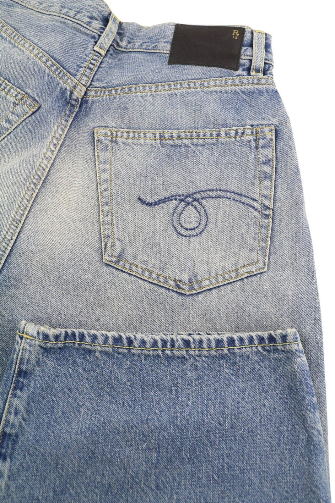 R13 Cropped Wixdeleg Women Jeans 23 Loose Straight Ankle Length Washed RRP€795