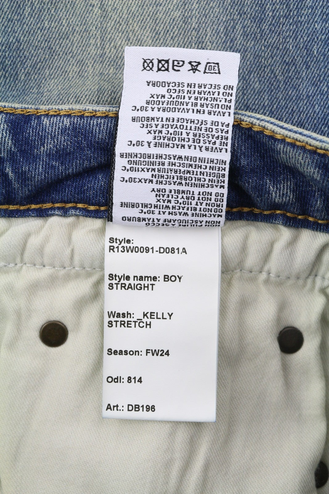 R13 Boy Straight Women Jeans 30 Cropped Ankle Washed Blue Kelly Stretch RRP€645