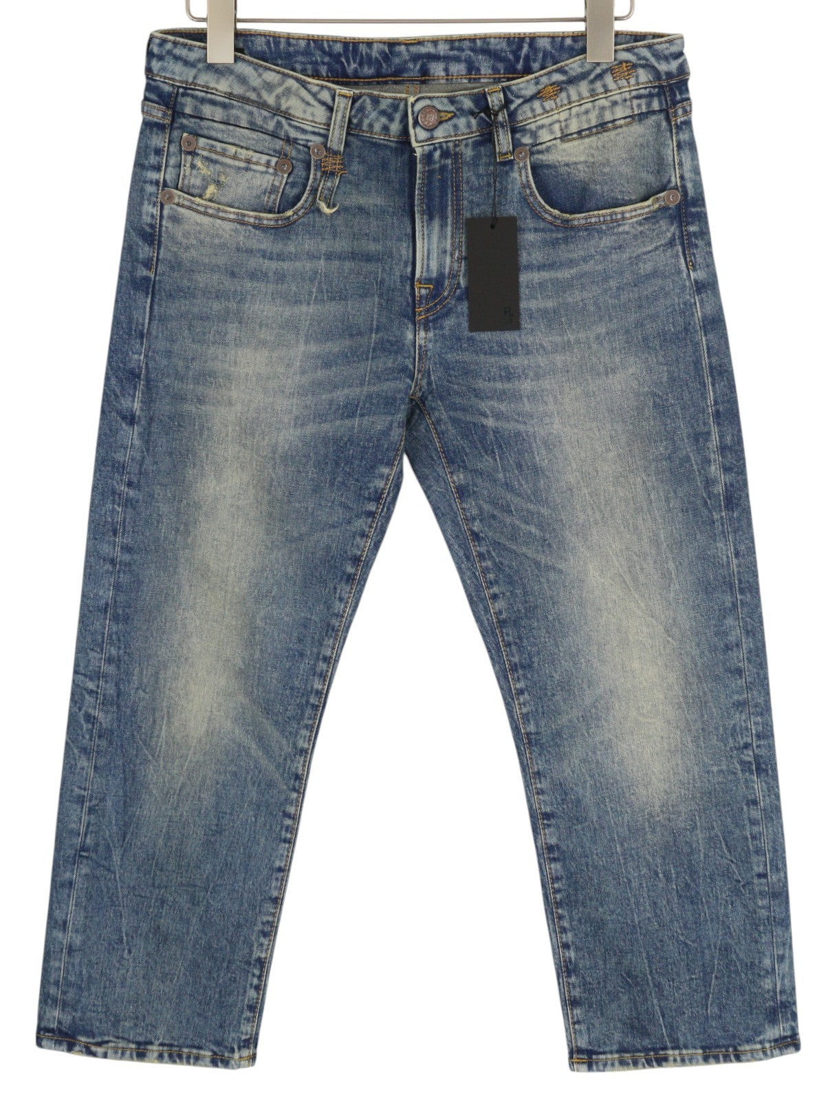 R13 Boy Straight Women Jeans 30 Cropped Ankle Washed Blue Kelly Stretch RRP€645