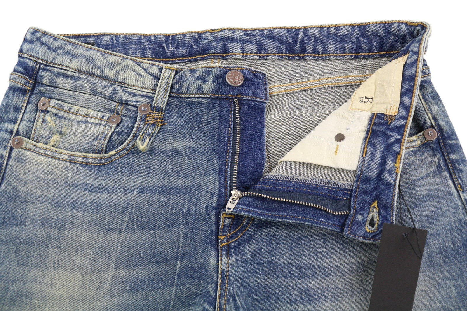 R13 Boy Straight Women Jeans 30 Cropped Ankle Washed Blue Kelly Stretch RRP€645