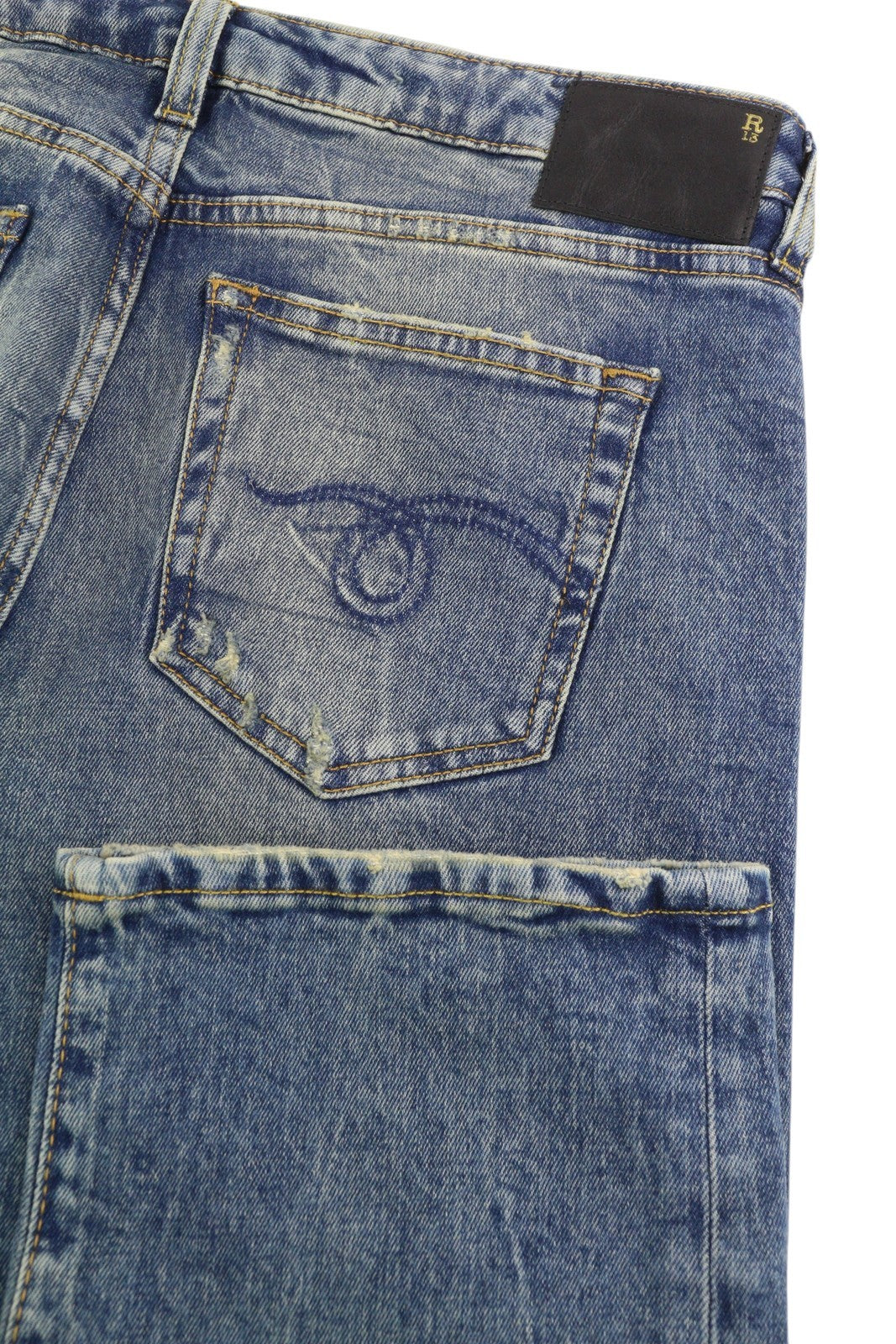 R13 Boy Straight Women Jeans 30 Cropped Ankle Washed Blue Kelly Stretch RRP€645