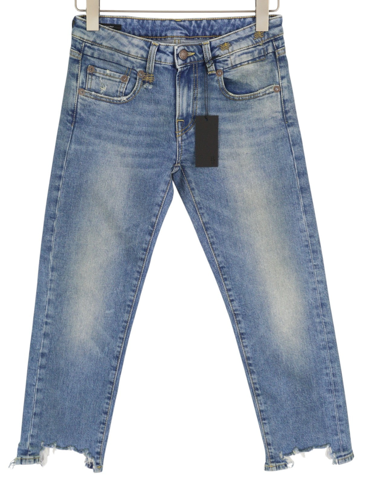 R13 Boy Straight Women Jeans 25 Jasper Stretch Ankle Length Washed Blue RRP€595