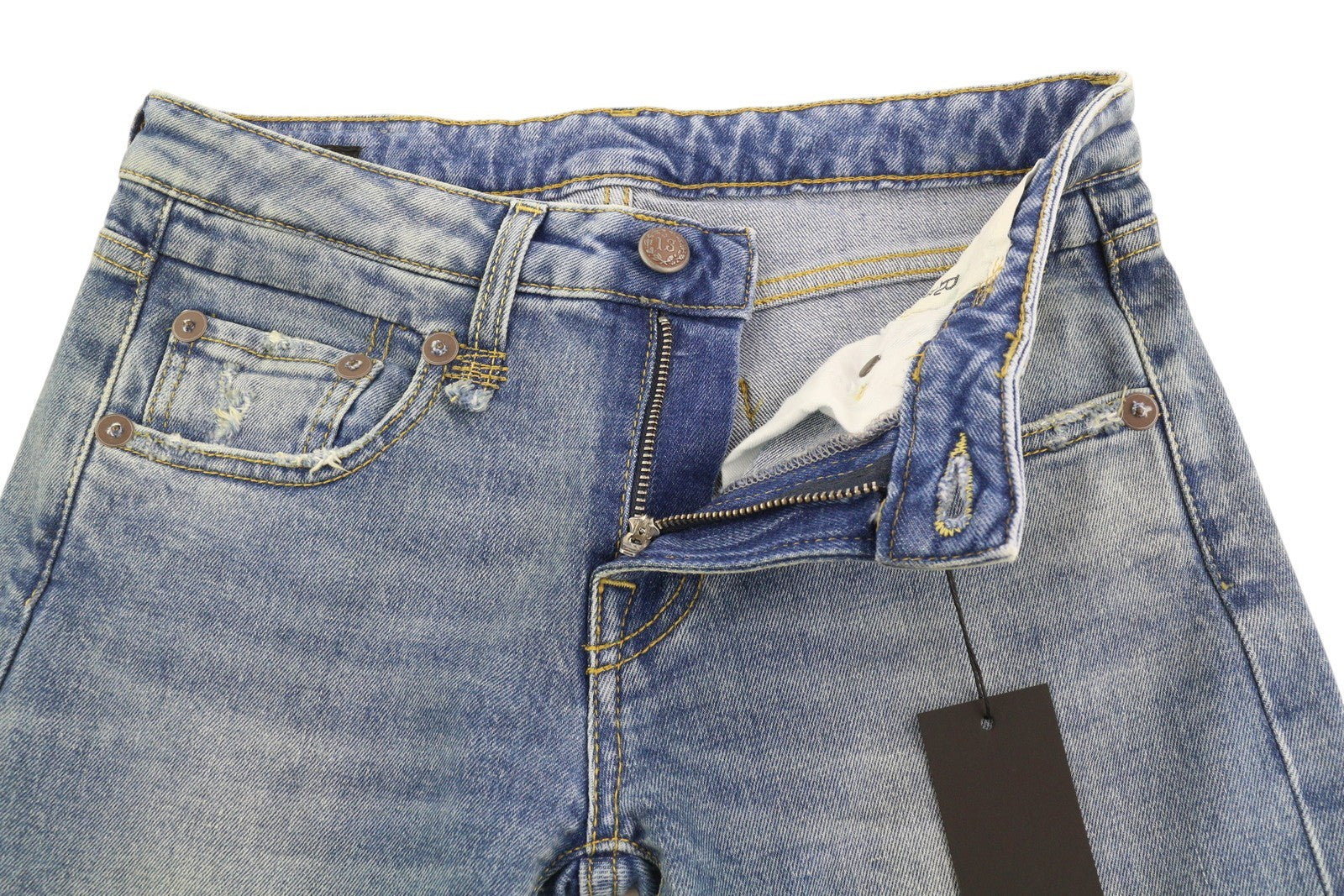 R13 Boy Straight Women Jeans 25 Jasper Stretch Ankle Length Washed Blue RRP€595