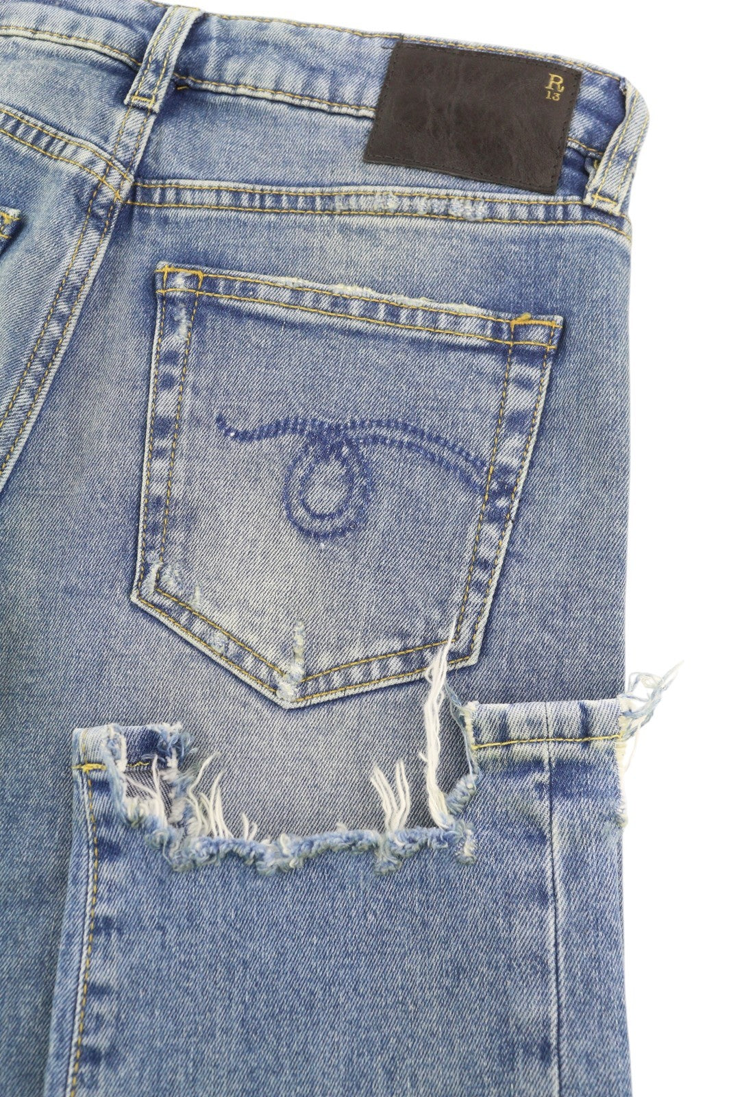 R13 Boy Straight Women Jeans 25 Jasper Stretch Ankle Length Washed Blue RRP€595