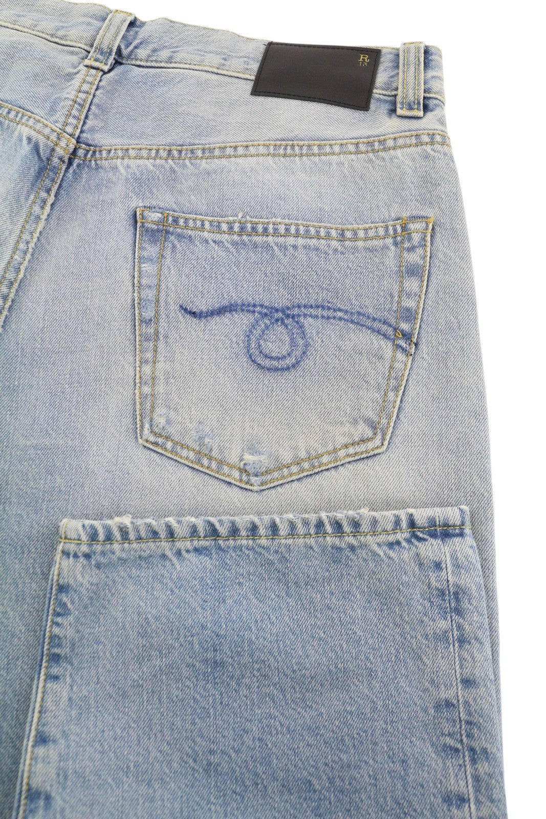 R13 Hayden Relaxed Women Jeans 32 Easton Blue Washed Distressed Ankle Length