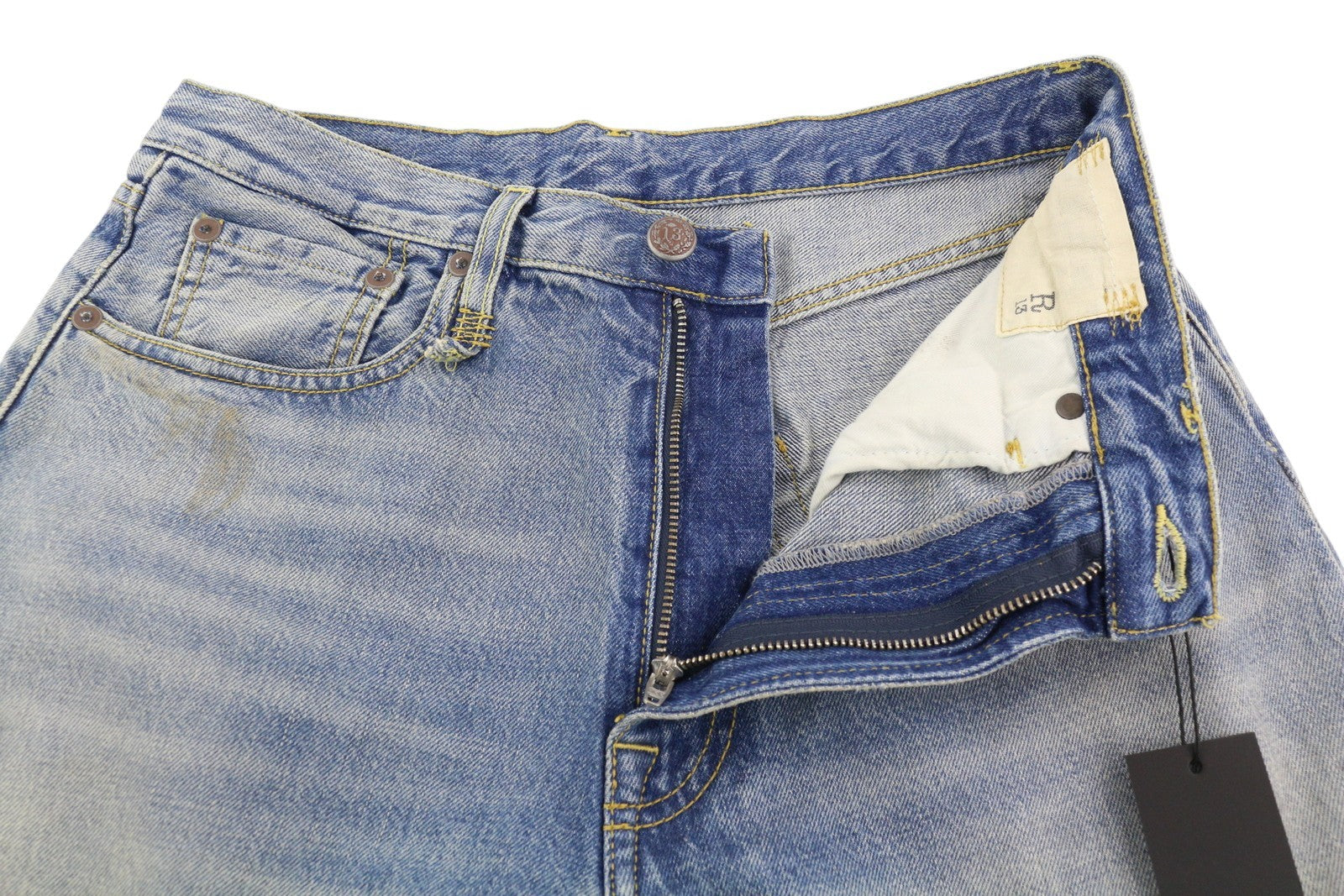 R13 D'Arcy Loose Women Jeans 29 Veiled Blue Washed Zip Denim Painted RRP€695