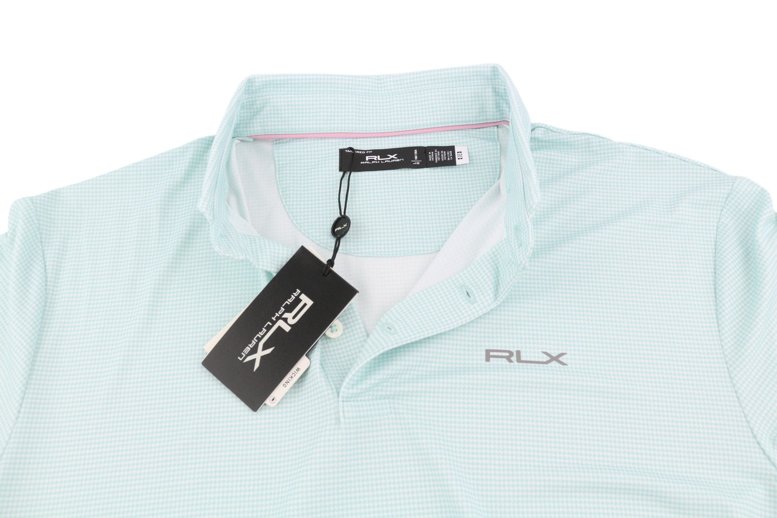 RLX RALPH LAUREN Golf Men T-Shirt L Blue Short Sleeve Houndstooth Polo Wicking