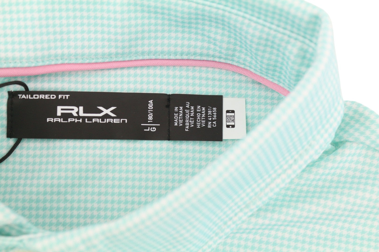 RLX RALPH LAUREN Golf Men T-Shirt L Blue Short Sleeve Houndstooth Polo Wicking