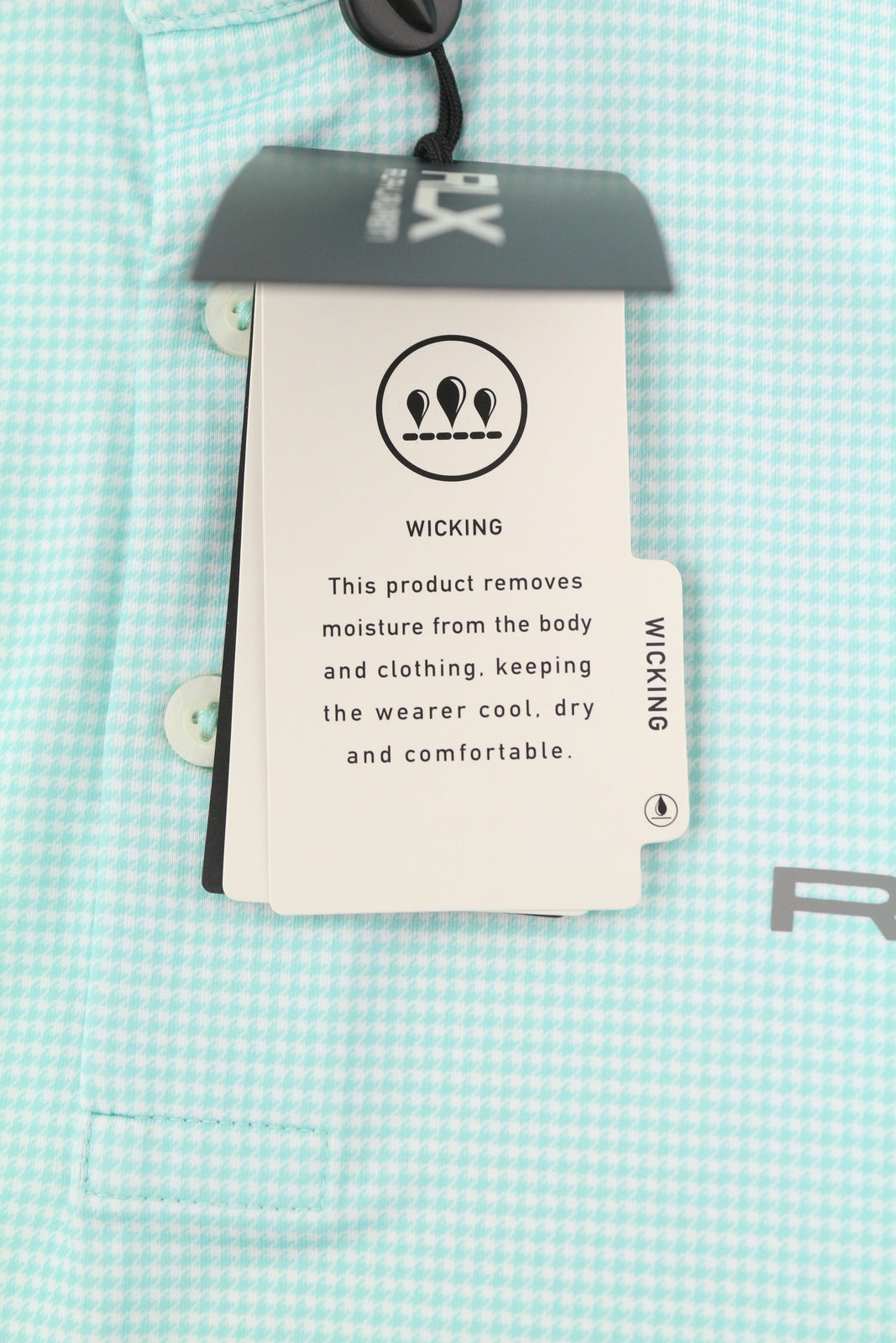 RLX RALPH LAUREN Golf Men T-Shirt L Blue Short Sleeve Houndstooth Polo Wicking