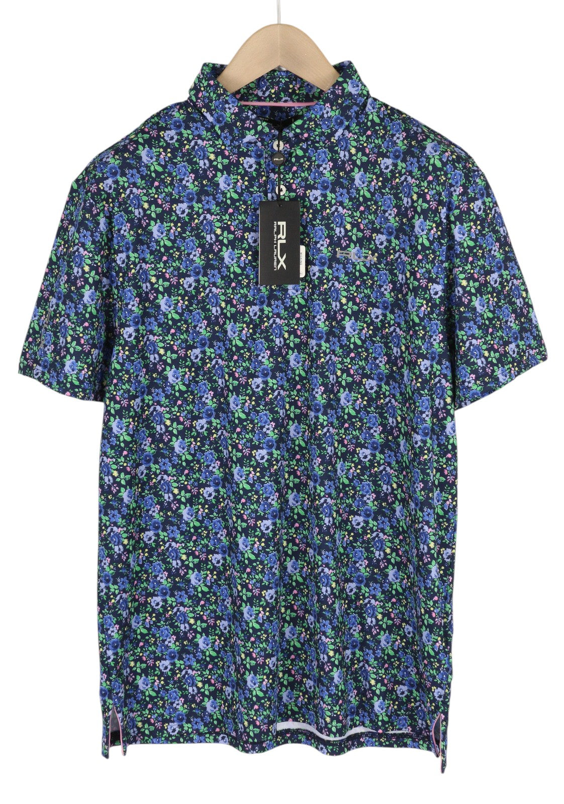 RLX RALPH LAUREN Golf Men T-Shirt L Short Sleeve Navy Multi Flower Print Polo
