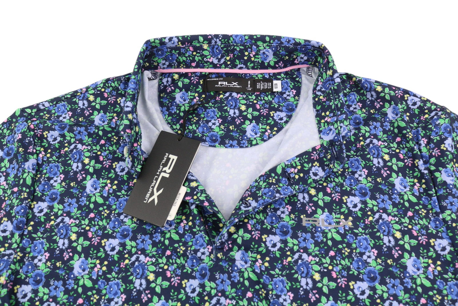 RLX RALPH LAUREN Golf Men T-Shirt L Short Sleeve Navy Multi Flower Print Polo