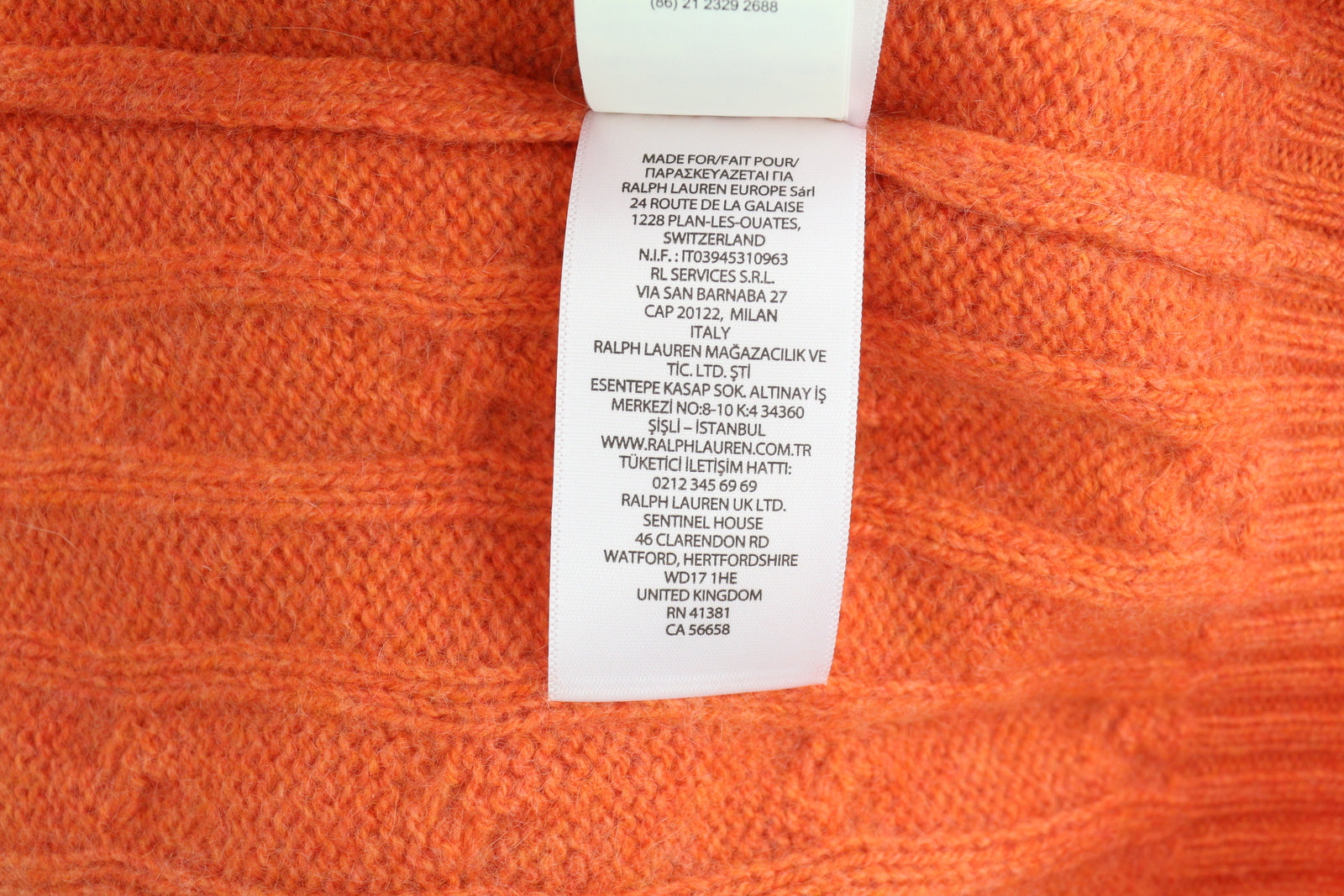 RALPH LAUREN Cashmere Men Jumper 2XS Orange Pullover Cable-Knit RRP€549