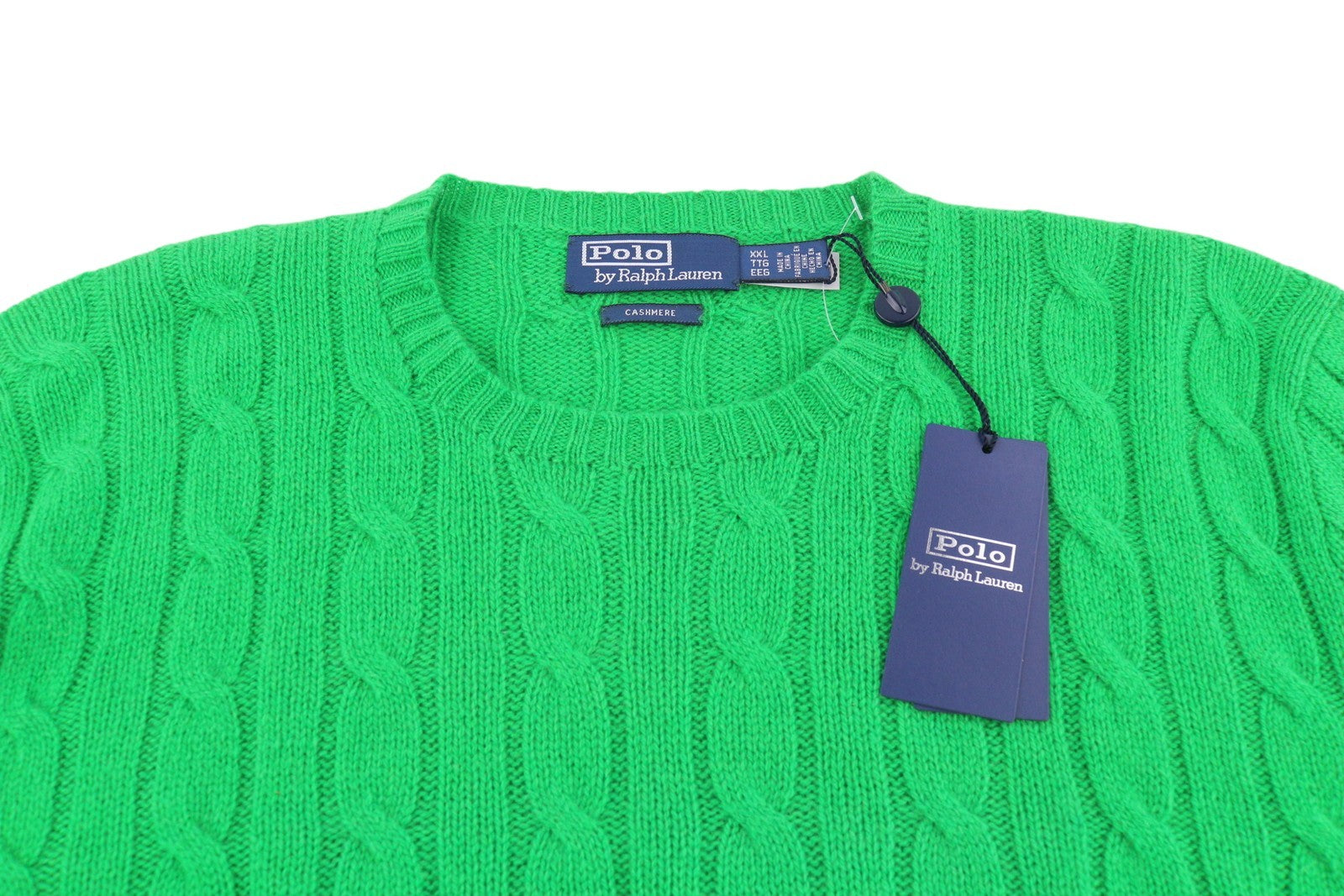 RALPH LAUREN Cashmere Men Jumper 2XL Green Pullover Cable Knit RRP€599