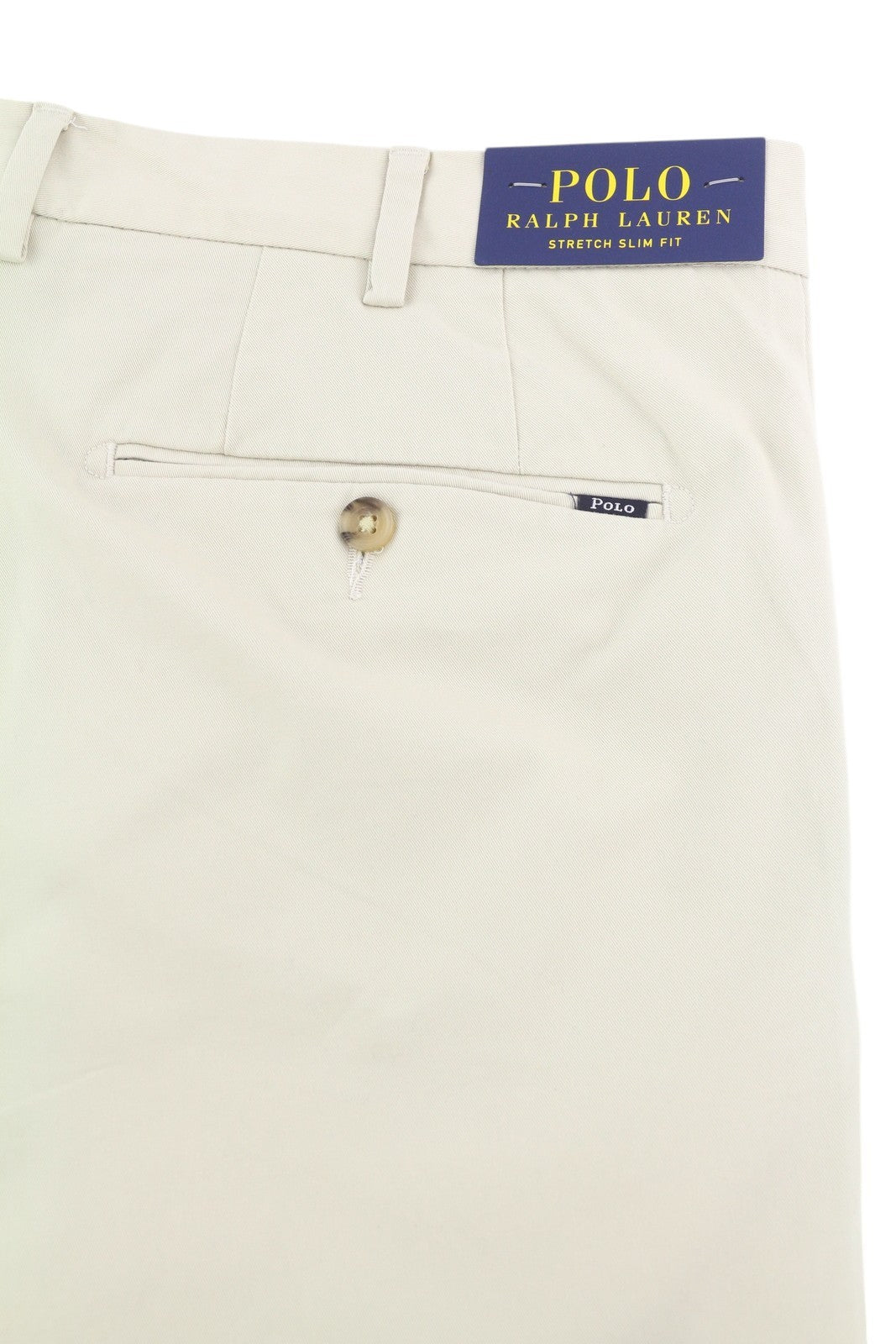 RALPH LAUREN Slim Stretch Men Shorts 38 Chino Beige Zip Fly Logo RRP€180