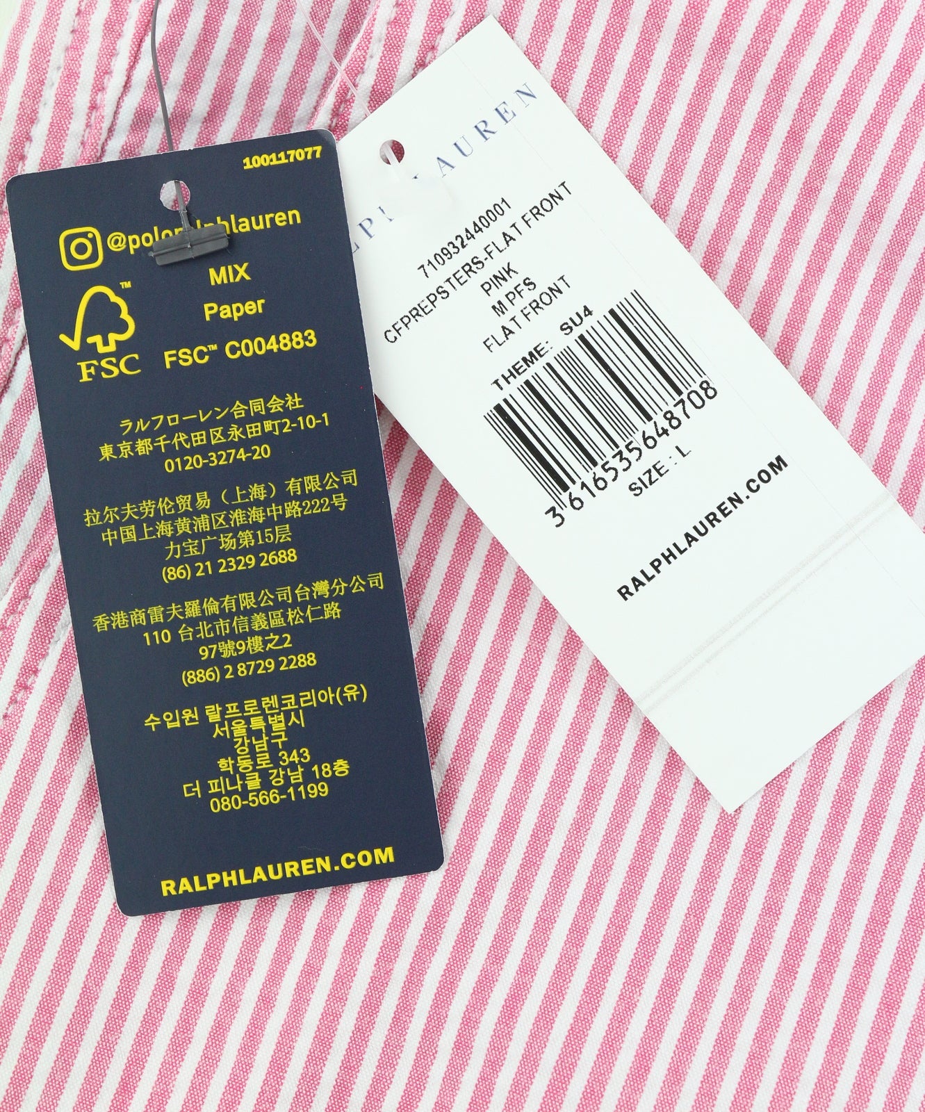 RALPH LAUREN Stretch Classic Fit Men Shorts L Chino Pink Pinstriped RRP€169