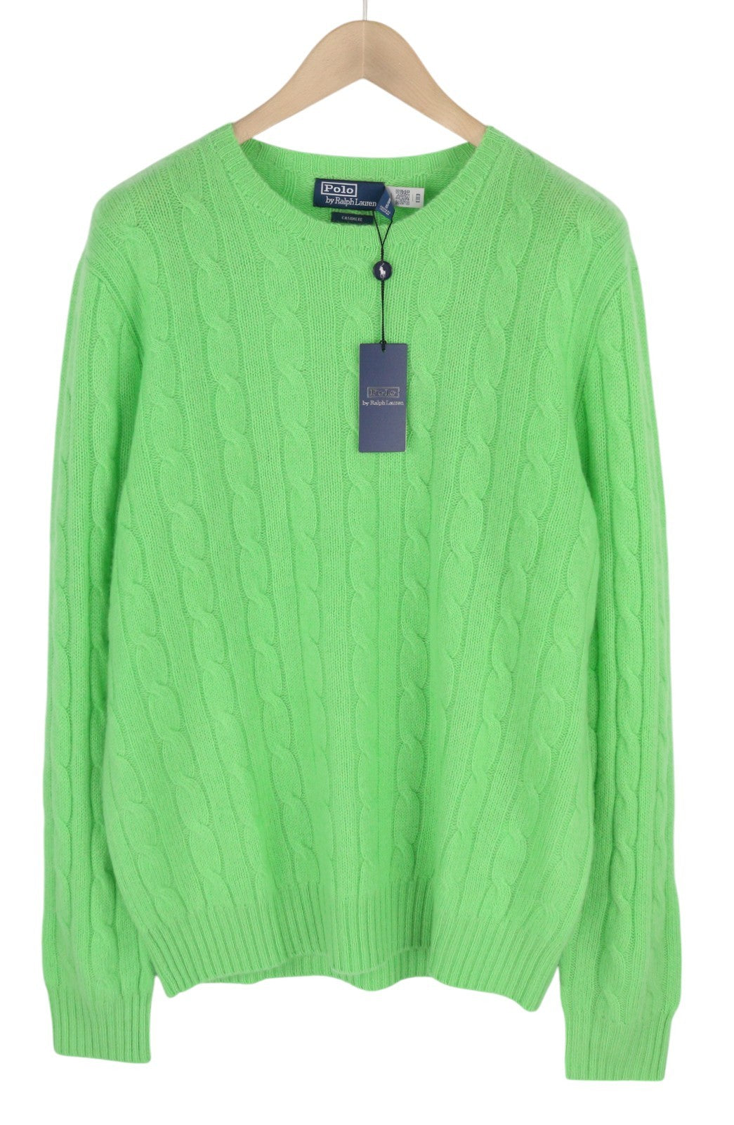 RALPH LAUREN Cashmere Men Jumper XL Green Pullover Cable-Knit Logo RRP€549