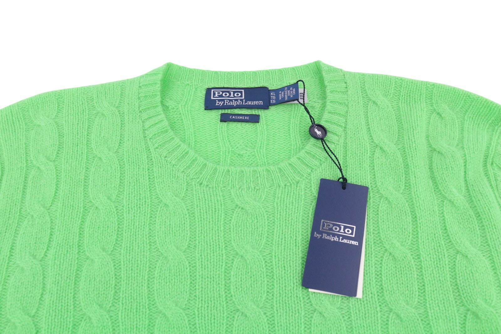 RALPH LAUREN Cashmere Men Jumper XL Green Pullover Cable-Knit Logo RRP€549