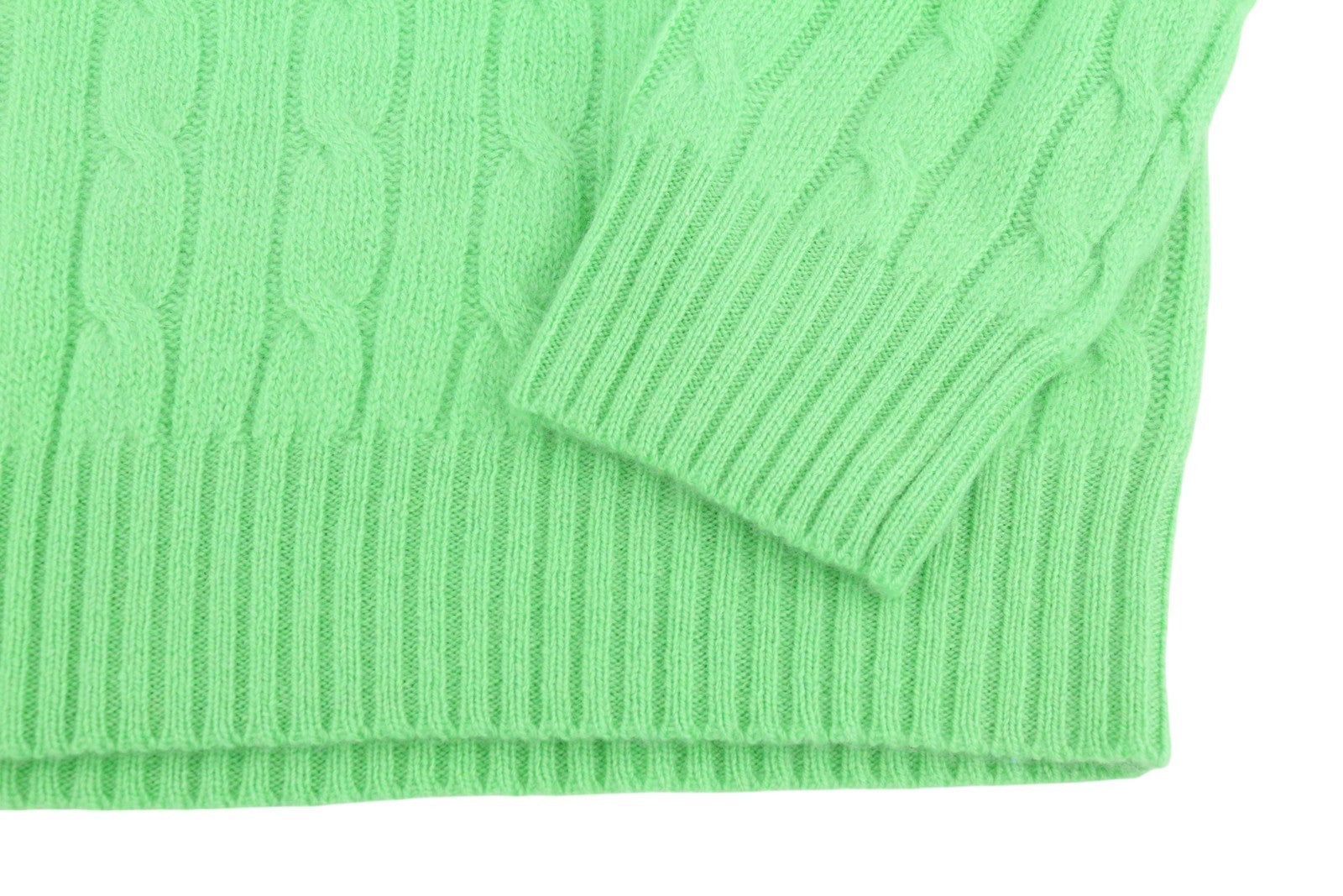 RALPH LAUREN Cashmere Men Jumper XL Green Pullover Cable-Knit Logo RRP€549
