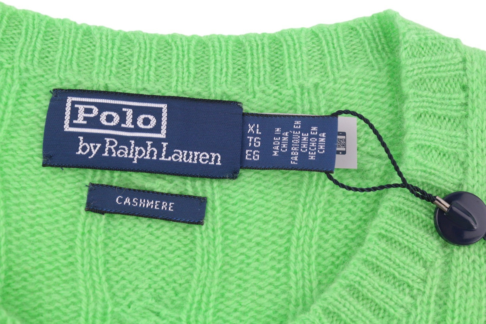 RALPH LAUREN Cashmere Men Jumper XL Green Pullover Cable-Knit Logo RRP€549