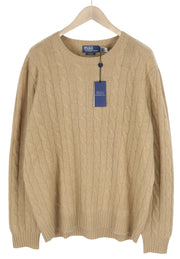 RALPH LAUREN Cashmere Men Jumper 2XL Camel Pullover Cable-Knit RRP€619