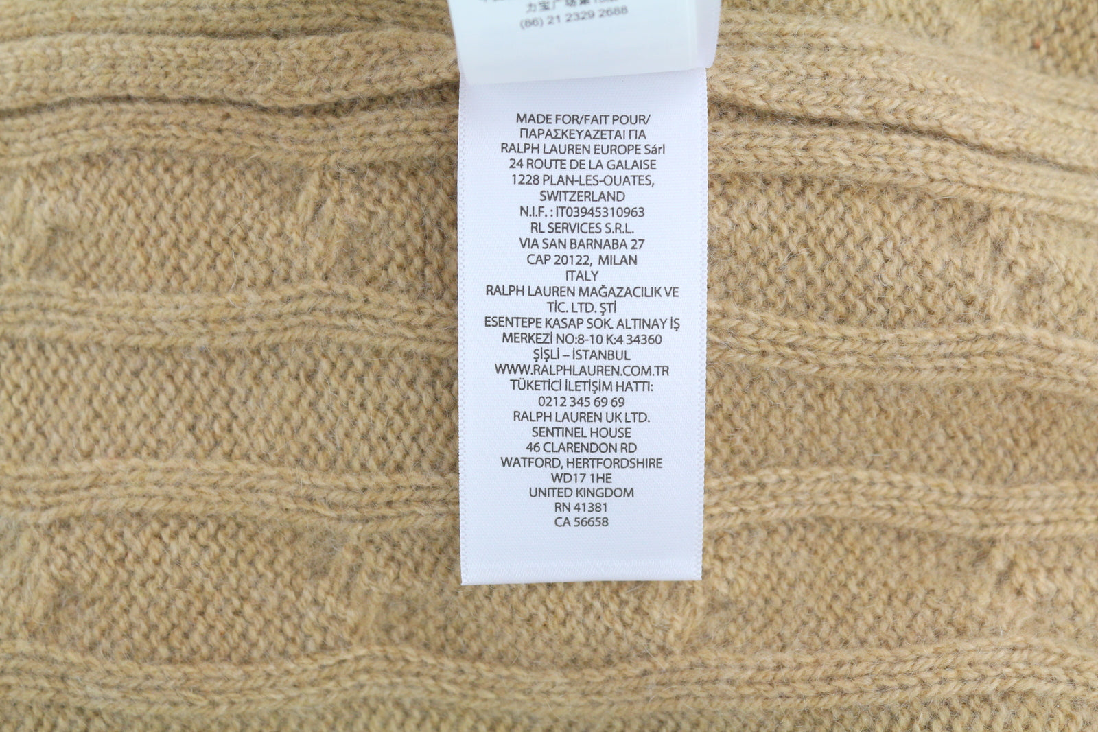 RALPH LAUREN Cashmere Men Jumper 2XL Camel Pullover Cable-Knit RRP€619