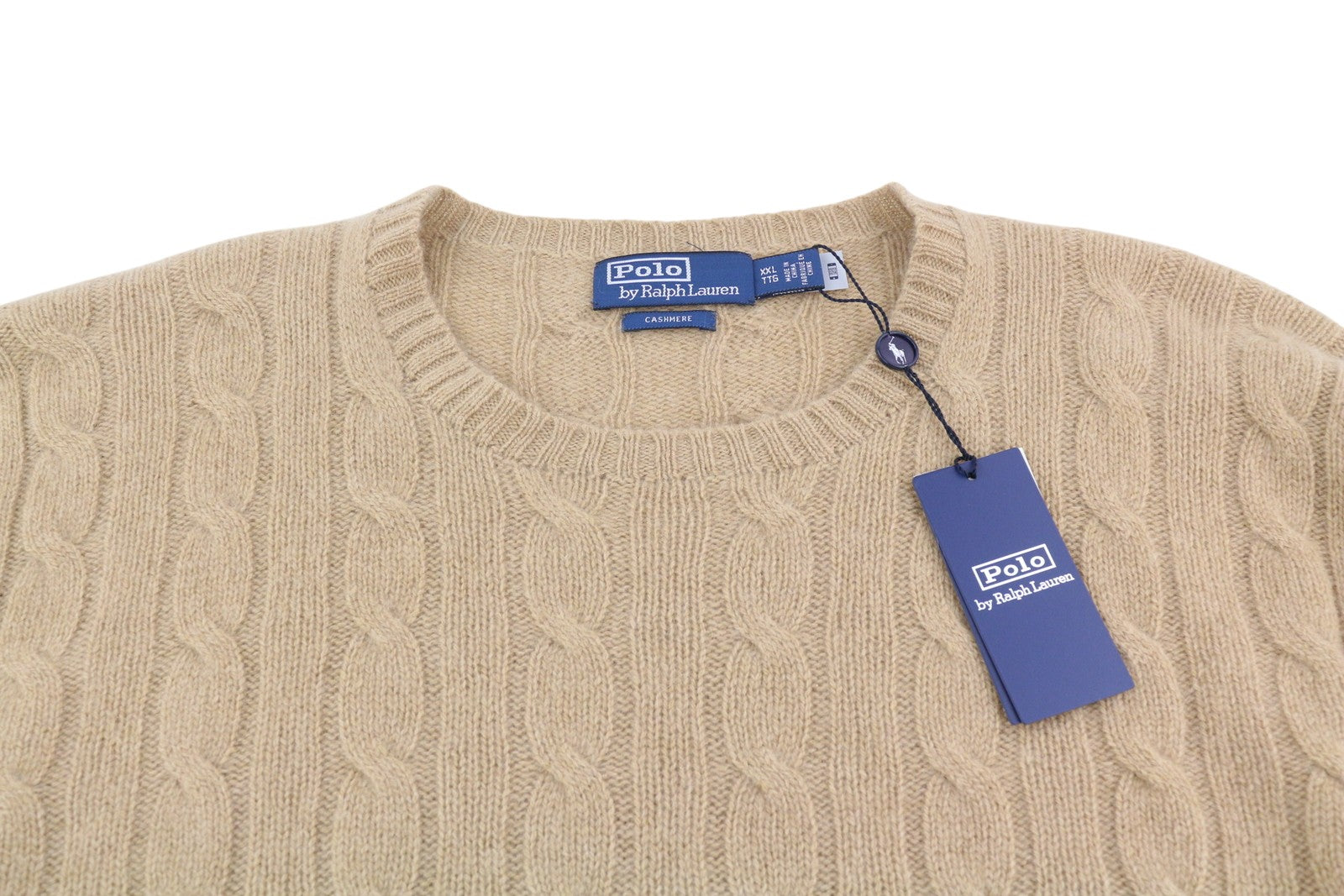 RALPH LAUREN Cashmere Men Jumper 2XL Camel Pullover Cable-Knit RRP€619