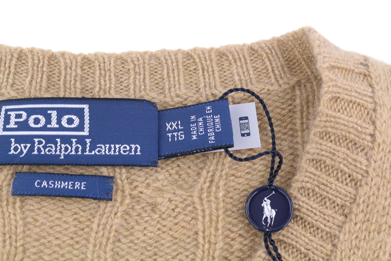 RALPH LAUREN Cashmere Men Jumper 2XL Camel Pullover Cable-Knit RRP€619