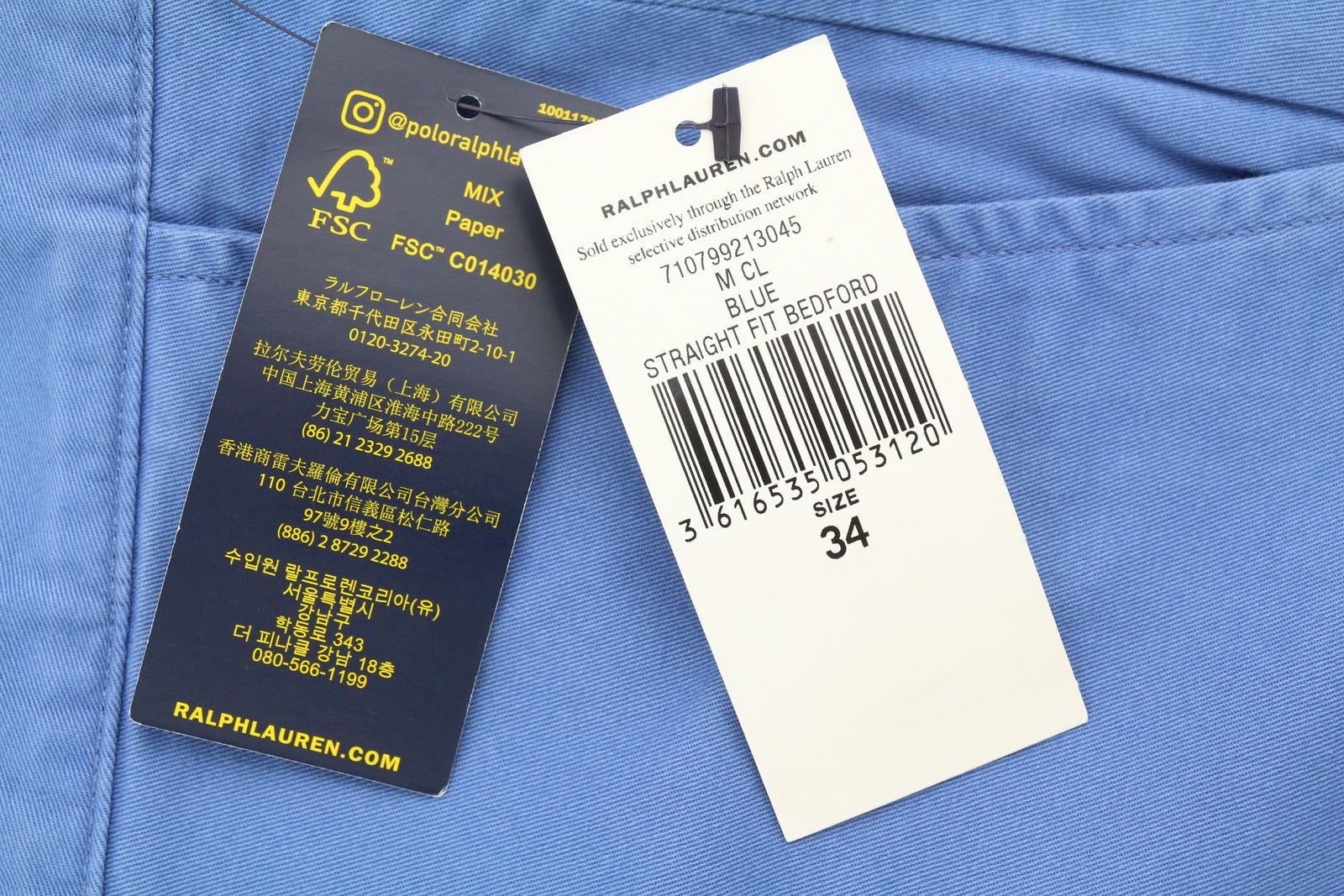 RALPH LAUREN Stretch Straight Fit Men Shorts 34 Chino Blue Zip RRP€160